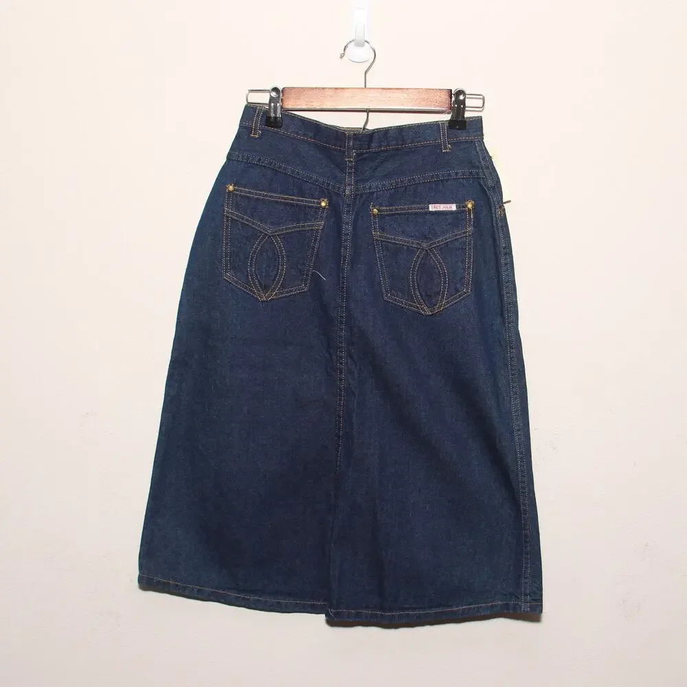 Vintage New Tres Jolie Denim Skirt Size 9/10 Cotton Front slit